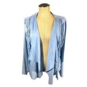 NWT Colleen Lopez Faux Suede Lightweight Jacket w/Fringe Detail Size Small